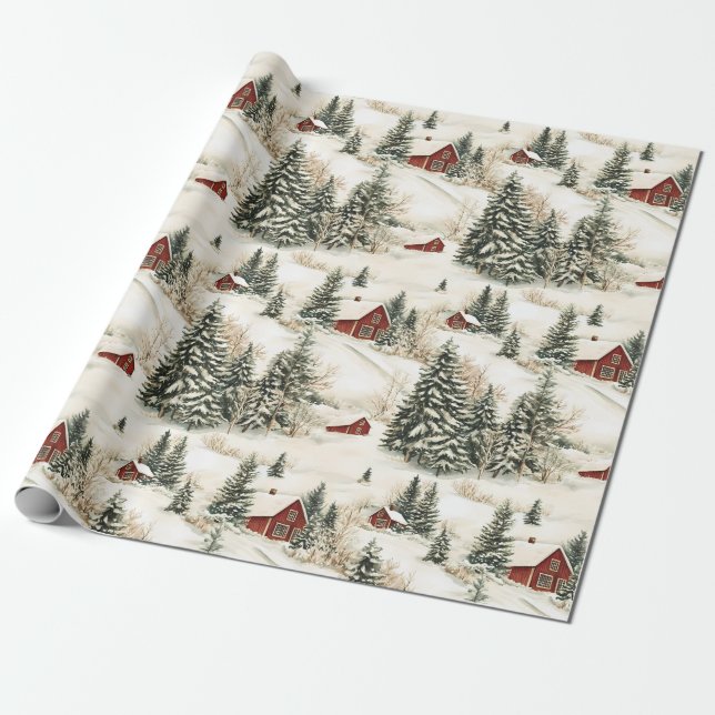 Papel De Regalo Navidad Bosque Invernal Rústico (Desenrollado)