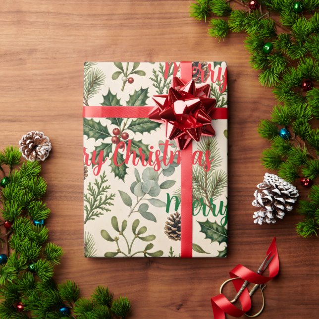 Papel De Regalo Navidad Botánica Acuarela (Regalo de vacaciones)