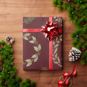 Papel De Regalo Navidad Botánica Rústica Borgoña de Invierno