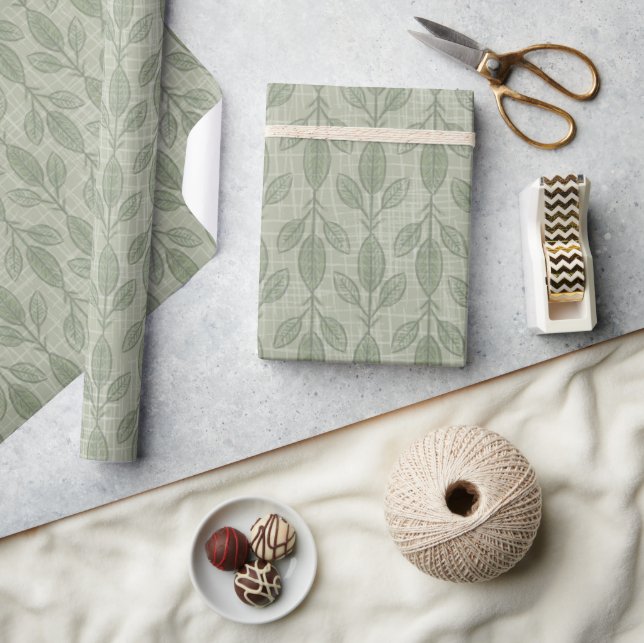 Papel De Regalo Navidad Botánica Verde Rústica (Artesanía)