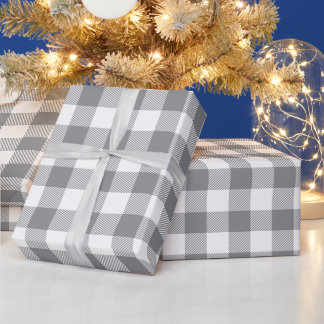 Papel De Regalo Navidad Buffalo Check Blanco y Gris
