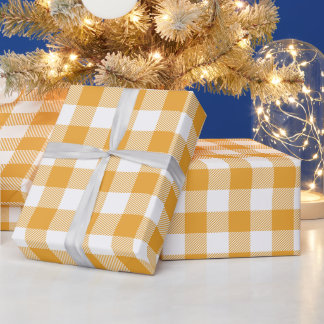 Papel De Regalo Navidad Buffalo Check Blanco y Naranja