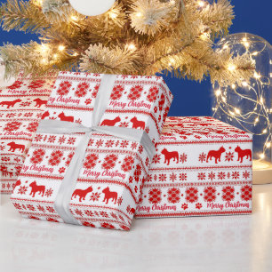 Papel De Regalo Navidad Bulldog Francés Nórdico Rojo