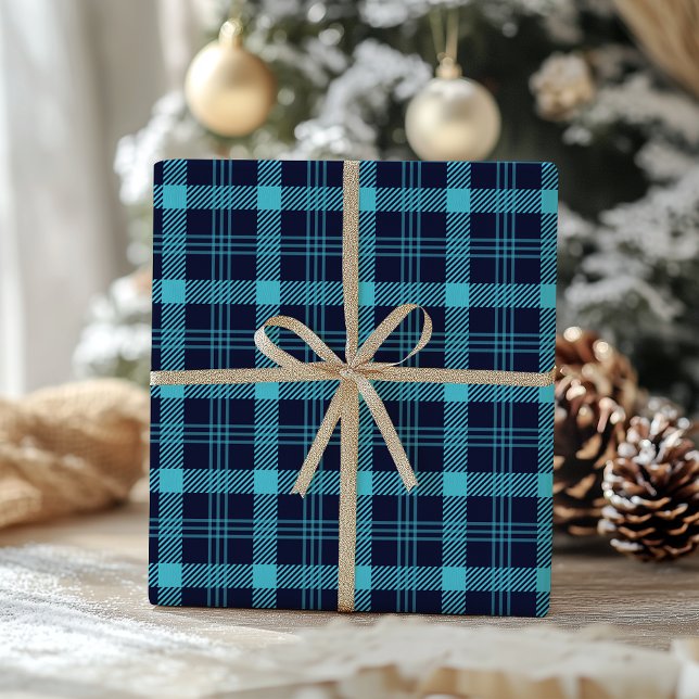 Papel De Regalo Navidad caprichosa de cuadros azules retro (Subido por el creador)