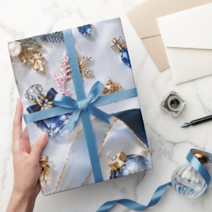 Papel De Regalo Navidad Champán Azul Zafiro
