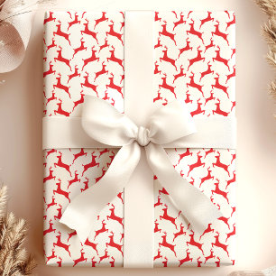 Papel De Regalo Navidad Ciervo Saltarín Rojo