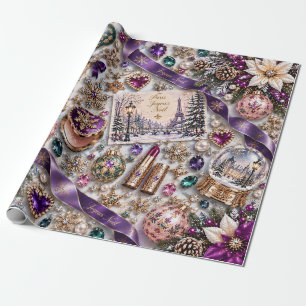 Papel De Regalo Navidad Ciruela Púrpura Parisina