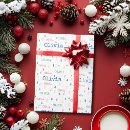 Papel De Regalo Navidad Colorida Nombre Repetido Personalizado