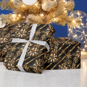 Papel De Regalo Navidad con Cinta de Mármol Negro y Dorado Opulent