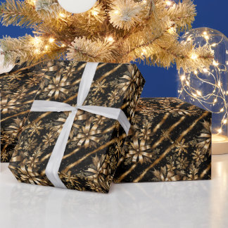 Papel De Regalo Navidad con Cinta de Mármol Negro y Dorado Opulent