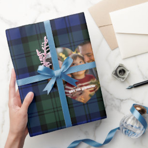 Papel De Regalo Navidad con Foto Personalizada de Tartán Verde y A