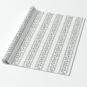 Papel De Regalo Navidad con franja de acebo al aguarela Cottagecor