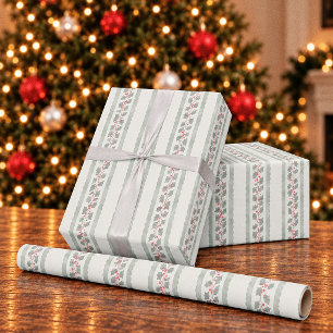 Papel De Regalo Navidad con franja de acebo al aguarela Cottagecor