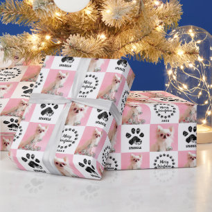 Papel De Regalo Navidad con Huella de Perro de Mascota de 2 Fotos 