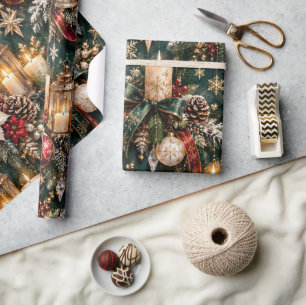 Papel De Regalo Navidad con Luz de Velas Esmeralda de Lujo