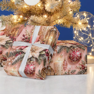 Papel De Regalo Navidad con Luz de Velas Rosa Rubor