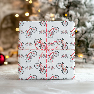 Papel De Regalo Navidad con Patrón Clásico de Bicicleta Rojo Blanc