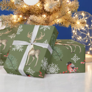 Papel De Regalo Navidad con temática de bosque de ciervos y venado