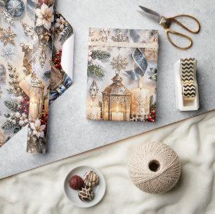 Papel De Regalo Navidad con Vela de Zafiro Azul Helado