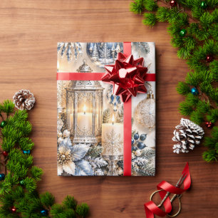 Papel De Regalo Navidad con Vela de Zafiro Azul Helado