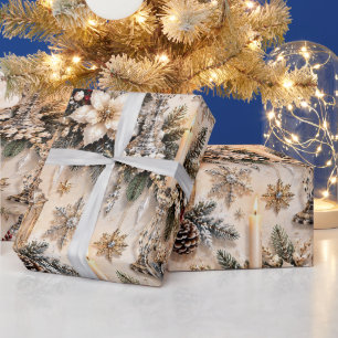 Papel De Regalo Navidad con velas de champán marfil