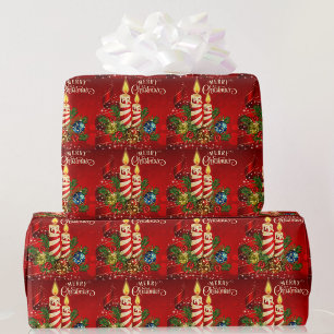 Papel De Regalo Navidad con velas rojas, velas, piñas