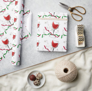Papel De Regalo Navidad con Vino Tinto