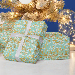 Papel De Regalo Navidad Confeti Blanco Dorado Menta