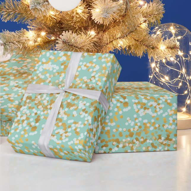 Papel De Regalo Navidad Confeti Blanco Dorado Menta (Vacaciones)