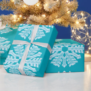 Papel De Regalo Navidad congelado verde azulado de los copos de