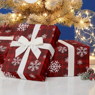Papel De Regalo Navidad Copo de Nieve Cuadro Rojo