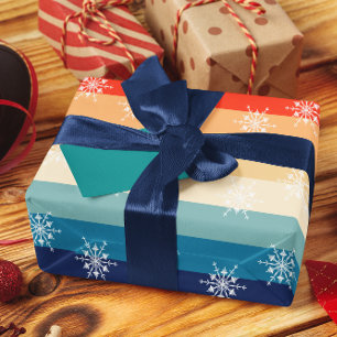 Papel De Regalo Navidad Copo de Nieve Rayas Retro 70s