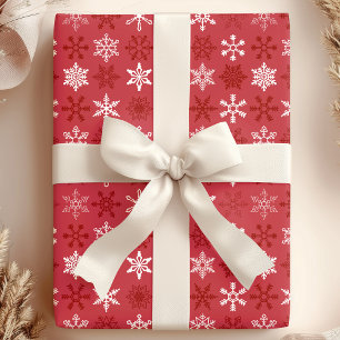 Papel De Regalo Navidad Copo de Nieve Rojo y Blanco Festivo