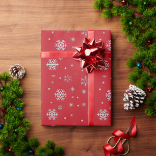 Papel De Regalo Navidad Copo de Nieve Vintage Rojo y Blanco