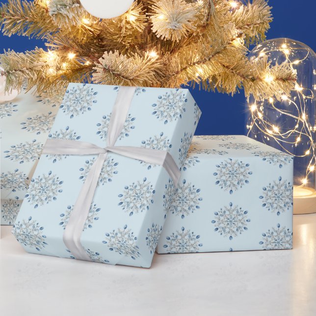 Papel De Regalo Navidad Copos de Nieve Azul Claro (Vacaciones)