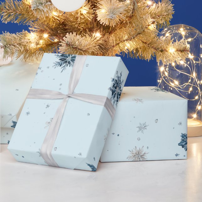 Papel De Regalo Navidad Copos de Nieve Azules (Vacaciones)