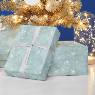 Papel De Regalo Navidad Copos de Nieve Azules Blancos Menta