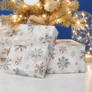 Papel De Regalo Navidad Copos de Nieve Azules Bronce Crema