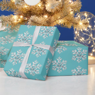 Papel De Regalo Navidad Copos de Nieve Blancos Menta Chic