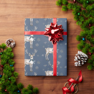 Papel De Regalo Navidad Copos de Nieve Ciervo Azul País de las Mar