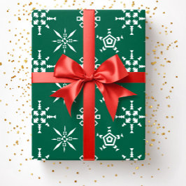 Papel De Regalo Navidad Copos de Nieve Verdes Festivos
