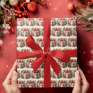 Papel De Regalo Navidad Coqueta de Lunares Rojos y Blancos con Est