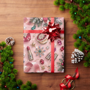 Papel De Regalo Navidad Cosméticos Lujo Rosa Rubor Joya