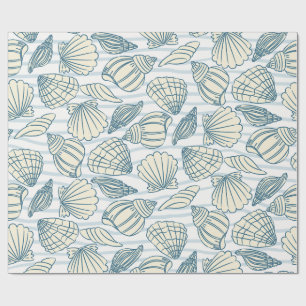 Papel De Regalo Navidad Costera Azul Acuarela Conchas