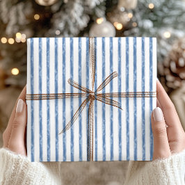 Papel De Regalo Navidad Costera de Rayas Azules y Blancas