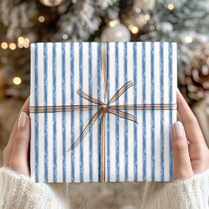 Papel De Regalo Navidad Costera de Rayas Azules y Blancas