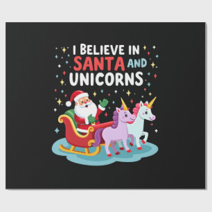 Papel De Regalo Navidad Creo En Santa Y Unicornios Divertido Xm