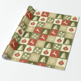 Papel De Regalo Navidad Cuadrada Retro Rojo y Verde 
