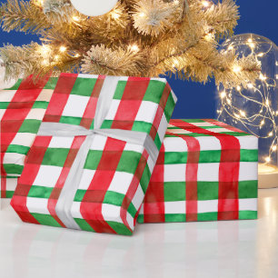Papel De Regalo Navidad Cuadrada Roja Verde A Cuadros Acuarela Bon