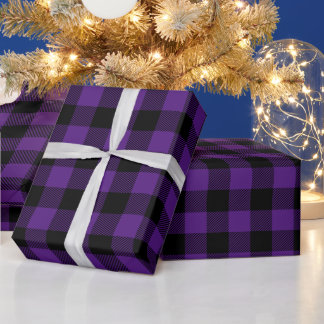 Papel De Regalo Navidad Cuadro de Búfalo Negro y Púrpura Real